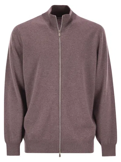 Brunello Cucinelli Men High-necked Cashmere Cardigan With Zip In Multicolor