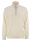 Brunello Cucinelli Men's Cotton Rib Sweater With Zip Opening And Raglan Sleeve