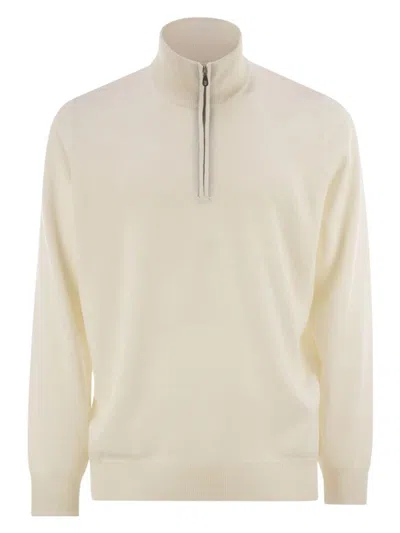 BRUNELLO CUCINELLI MEN'S HIGH-NECKED CASHMERE SWEATER WITH ZIP OPENING