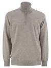 Brunello Cucinelli Men High-necked Cashmere Sweater With Zip Opening In Multi