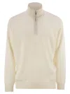 Brunello Cucinelli High-necked Cashmere Sweater With Zip Opening In White