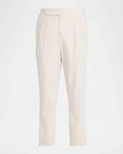 Brunello Cucinelli Men's High-rise Corduroy Pleated Pants In Neutral