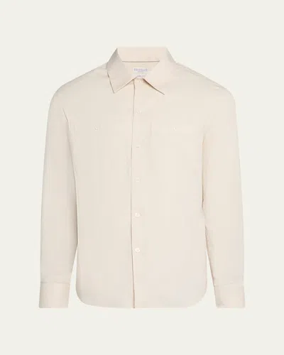 Brunello Cucinelli Men's High Summer Capsule Cotton Button-down Shirt In Neutral