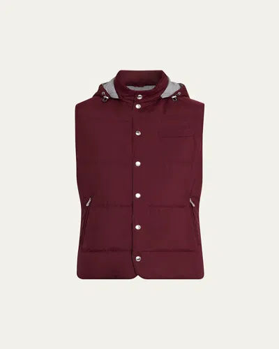 Brunello Cucinelli Lightweight Techno-fabric Down Vest In Burgundy