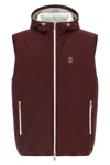 Brunello Cucinelli Hooded Vest With Elastic Hem And Side Zipper Pockets In Burgundy