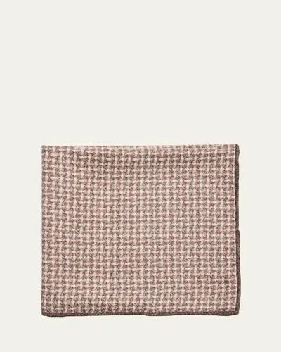 Brunello Cucinelli Men's Houndstooth Effect Silk Pocket Square In Brown