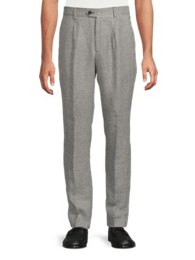 Brunello Cucinelli Men's Houndstooth Linen Blend Trousers In Gray