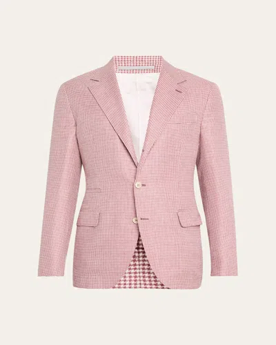 Brunello Cucinelli Men's Houndstooth Single-breasted Sport Coat In White And Red
