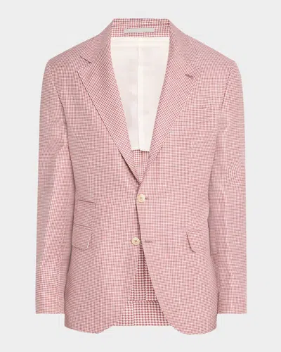 Brunello Cucinelli Men's Houndstooth Single-breasted Sport Coat In White And Red