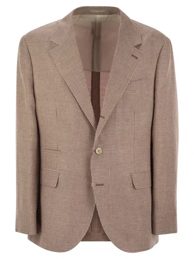 BRUNELLO CUCINELLI BRUNELLO CUCINELLI MEN HOUNDSTOOTH WOOL, LINEN AND SILK DECONSTRUCTED JACKET
