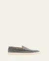 Brunello Cucinelli Men's Hybrid Venetian Suede Slip-ons In Gray