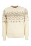 BRUNELLO CUCINELLI MEN'S ICELANDIC JACQUARD BUTTONED SWEATER IN ALPACA, COTTON AND WOOL FOR FW23