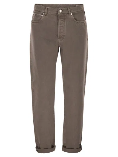 Brunello Cucinelli Men Iconic Fit Five-pocket Trousers In Garment-dyed Denim In Green