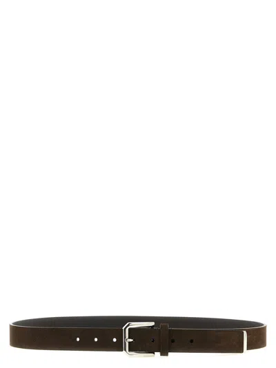 Brunello Cucinelli Men Inverted Leather Belt In Black