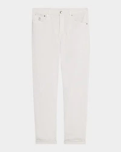 Brunello Cucinelli Men's Italian-fit Denim Five-pocket Pants In White