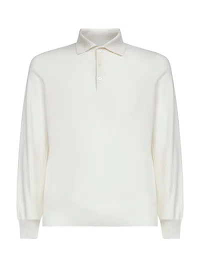 Brunello Cucinelli Men Ivory Cashmere Knit Polo Shirt In Neutral
