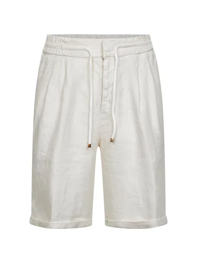 Brunello Cucinelli Men Ivory Linen Gabardine Bermuda Shorts In Neutral