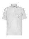 Brunello Cucinelli Men Ivory Virgin Wool Canvas Logo Polo Shirt In White