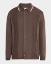 Brunello Cucinelli Men's Jacquard Snap-front Polo Sweater In Coffee