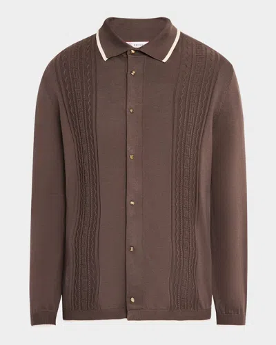 Brunello Cucinelli Men's Jacquard Snap-front Polo Sweater In Coffee