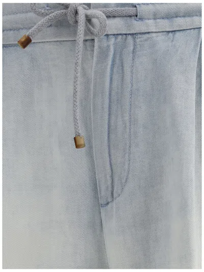 Brunello Cucinelli Men Jeans With Drawstring Waistband In Blue