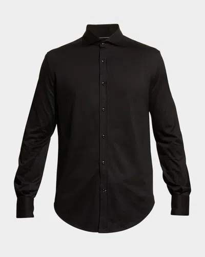 Brunello Cucinelli Men's Jersey Knit Sport Shirt In Black