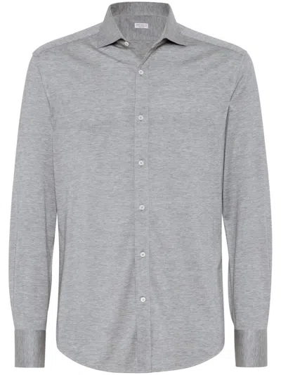 BRUNELLO CUCINELLI BRUNELLO CUCINELLI MEN JERSEY SHIRT WITH SPREAD COLLAR