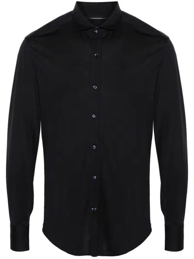 Brunello Cucinelli Men Jersey Shirt With Spread Collar In Black