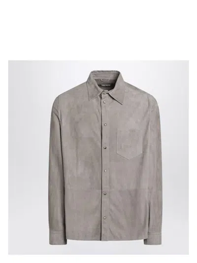 Brunello Cucinelli Leather Shirt With Chest Pocket And Long Sleeves In Multi