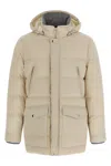 Brunello Cucinelli Knit Insert Down Jacket Puffer Jackets Beige In Neutral