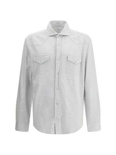 Brunello Cucinelli Men Knit Shirt In Gray