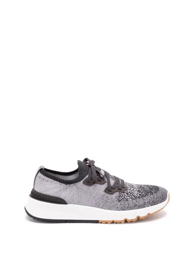 Brunello Cucinelli Men Knit Sneakers In Gray