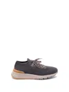 Brunello Cucinelli Leather-trimmed Stretch-knit Sneakers In Blue