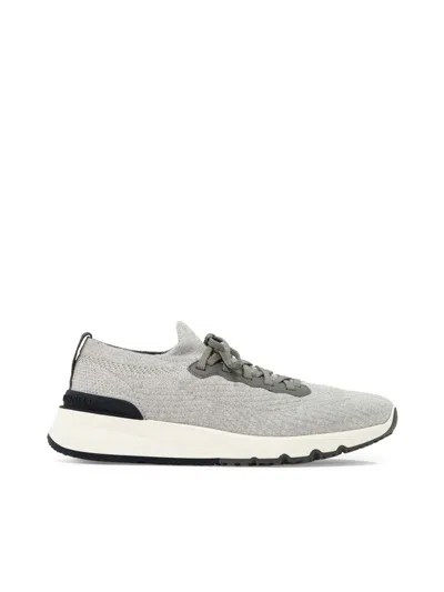 Brunello Cucinelli Men Knitted Low Top Sneakers In Gray