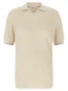 Brunello Cucinelli Light Grey Ribbed Knit Cotton Polo Collar Sweater For Men In Multi