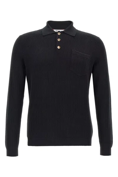 Brunello Cucinelli Men Knitted Polo Shirt In Black