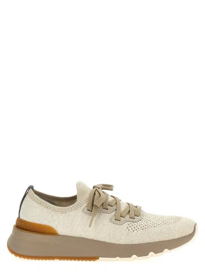Brunello Cucinelli Men Knitted Sneakers In Neutral