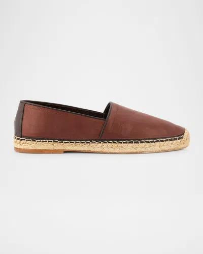 Brunello Cucinelli Men's Leather And Hemp Espadrilles In Brown