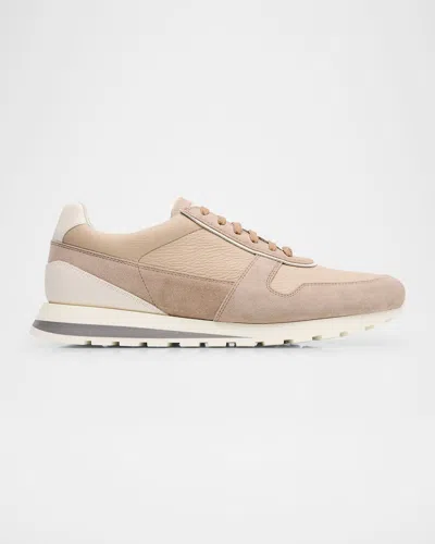 Brunello Cucinelli Men's Leather And Suede Runner Sneakers In Beige