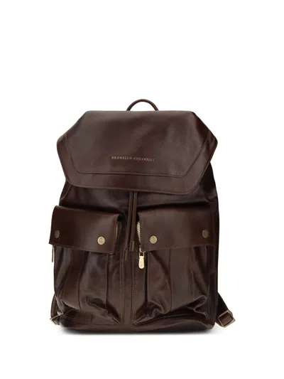 Brunello Cucinelli Men Leather Backpack In Brown