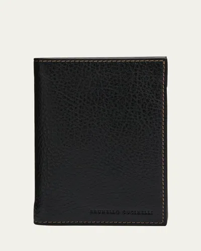 Brunello Cucinelli Men's Leather Bifold Card Holder In Black