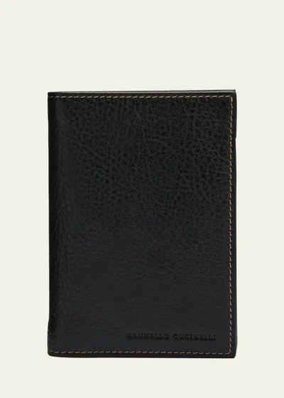 Brunello Cucinelli Men's Leather Bifold Card Holder In Black