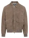 Brunello Cucinelli Leather Bomber Jacket Men In Nude & Neutrals