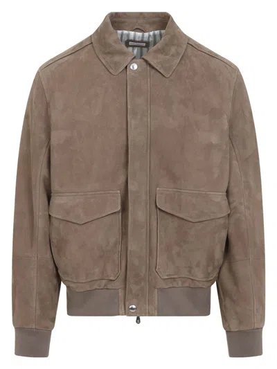 BRUNELLO CUCINELLI MEN'S LEATHER BOMBER JACKET