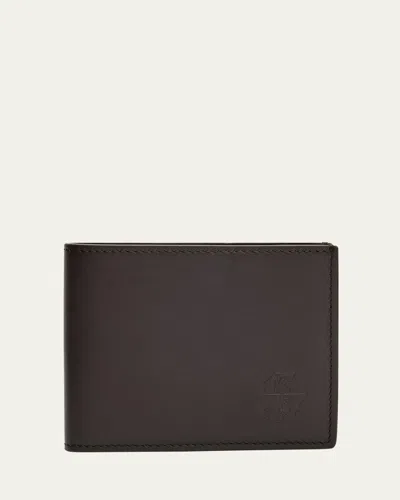 Brunello Cucinelli Men's Leather Debossed-logo Bifold Wallet In Brown