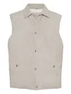Brunello Cucinelli Leather Vest With Sleeveless Design And Slip Pockets In Multi