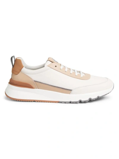 Brunello Cucinelli Embroidered-logo Leather Sneakers In White