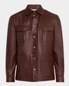 Brunello Cucinelli Men's Leather Safari Jacket In Brown