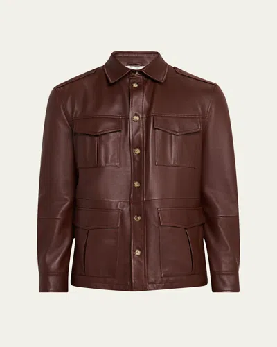 BRUNELLO CUCINELLI MEN'S LEATHER SAFARI JACKET