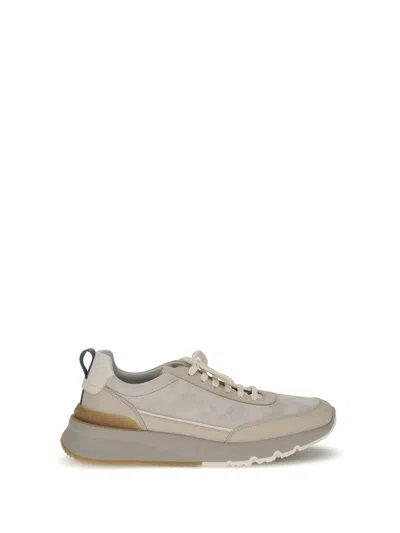 Brunello Cucinelli Men Leather Sneakers In Gray